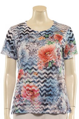 Mudflower T-shirt i blå med coral blomster 